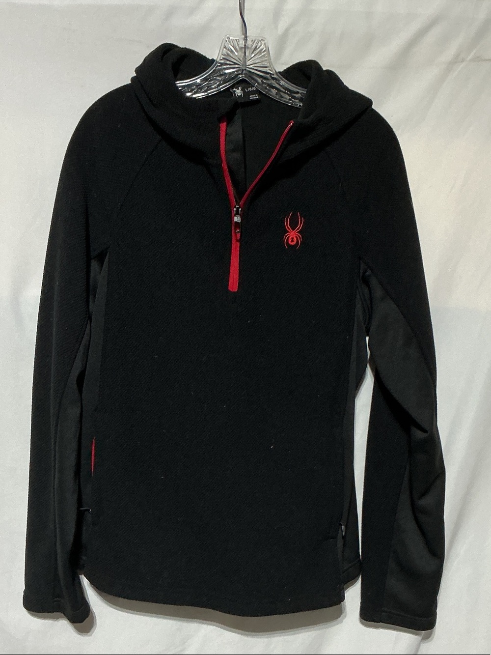 Spyder Men’s Black Hoodie Jacket with Red Trim and Logo Sz L